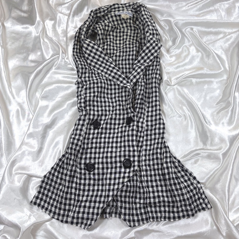 Vintage Top Black Excellent Gingham Double Breasted Seersucker David Hollis